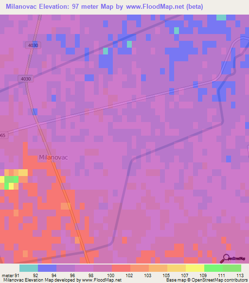 Milanovac,Croatia Elevation Map