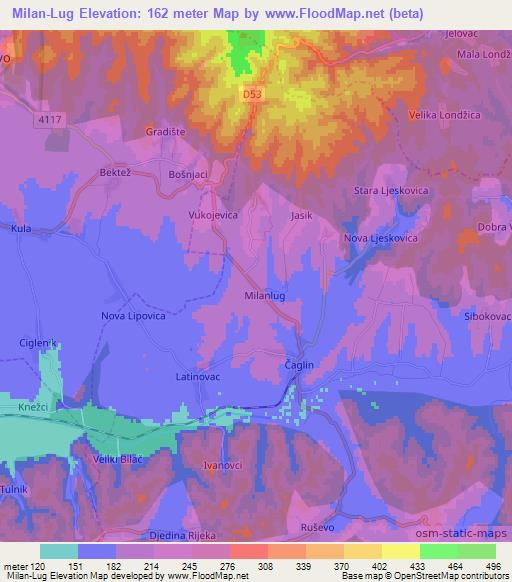 Milan-Lug,Croatia Elevation Map