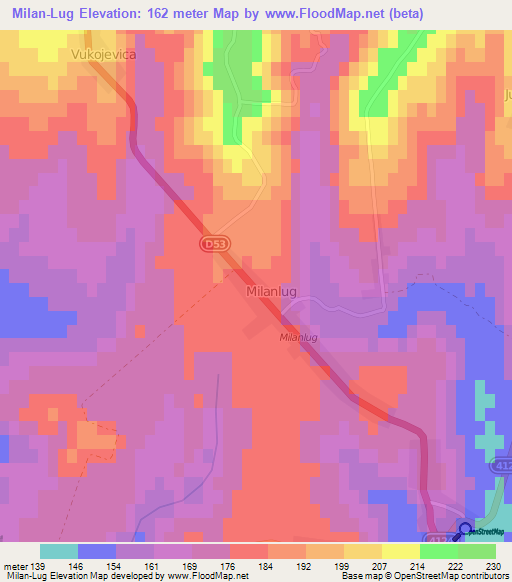 Milan-Lug,Croatia Elevation Map