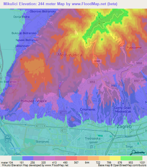 Mikulici,Croatia Elevation Map