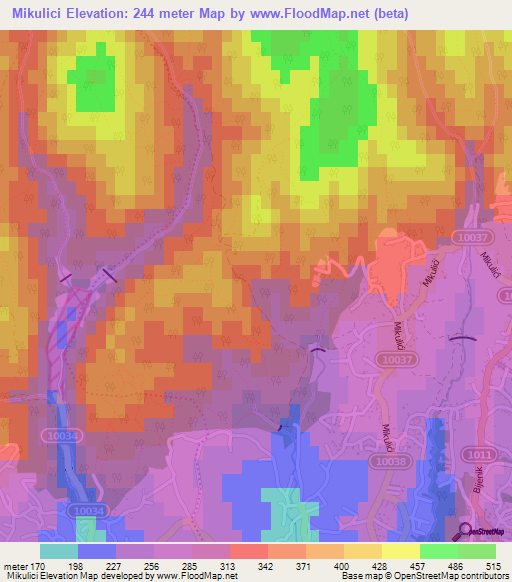 Mikulici,Croatia Elevation Map