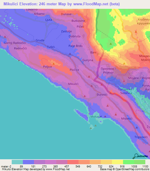 Mikulici,Croatia Elevation Map