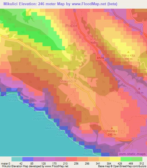 Mikulici,Croatia Elevation Map