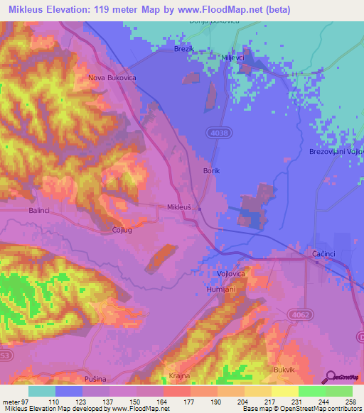 Mikleus,Croatia Elevation Map