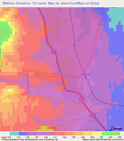 Mikleus,Croatia Elevation Map