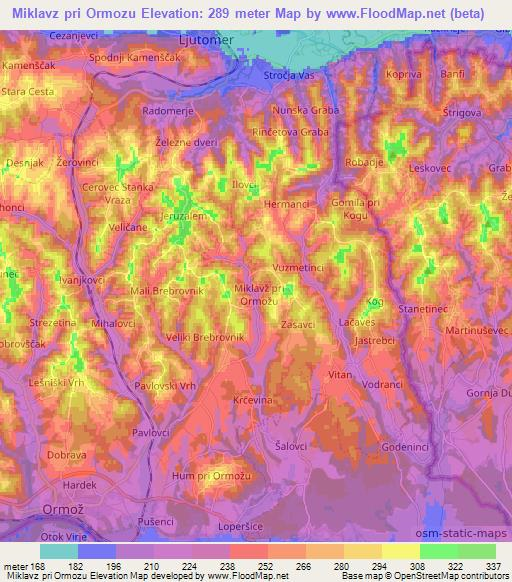 Miklavz pri Ormozu,Slovenia Elevation Map