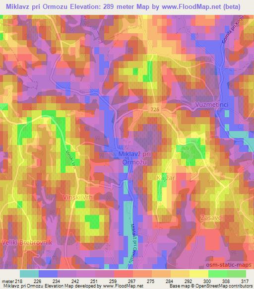 Miklavz pri Ormozu,Slovenia Elevation Map