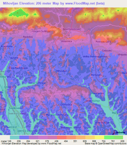 Mihovljan,Croatia Elevation Map