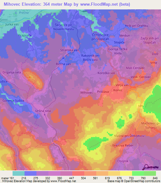 Mihovec,Slovenia Elevation Map