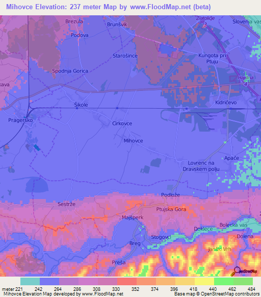 Mihovce,Slovenia Elevation Map