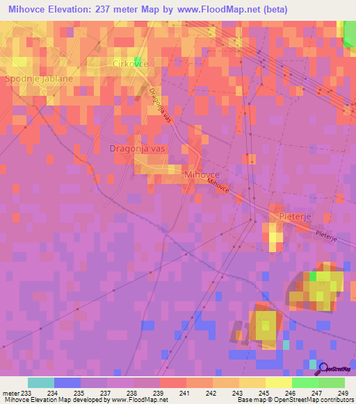 Mihovce,Slovenia Elevation Map