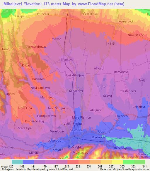 Mihaljevci,Croatia Elevation Map