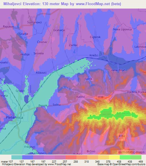 Mihaljevci,Croatia Elevation Map