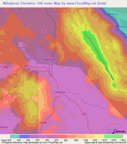 Mihaljevac,Croatia Elevation Map