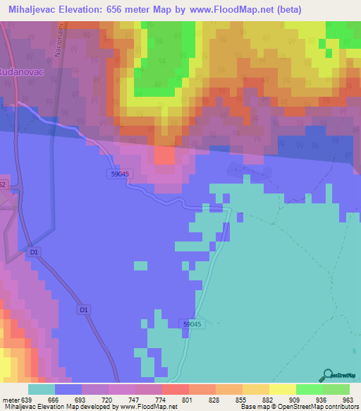 Mihaljevac,Croatia Elevation Map