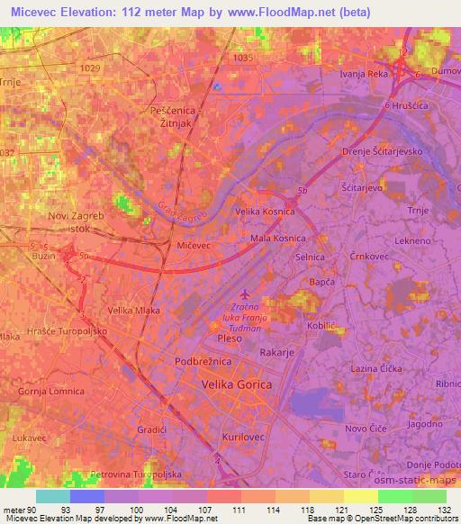 Micevec,Croatia Elevation Map