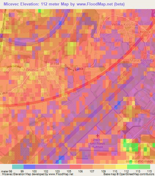 Micevec,Croatia Elevation Map