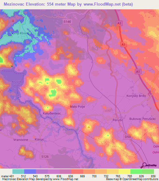 Mezinovac,Croatia Elevation Map