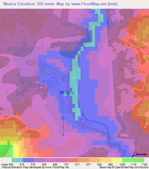 Mezica,Slovenia Elevation Map