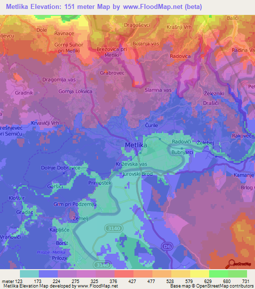 Metlika,Slovenia Elevation Map