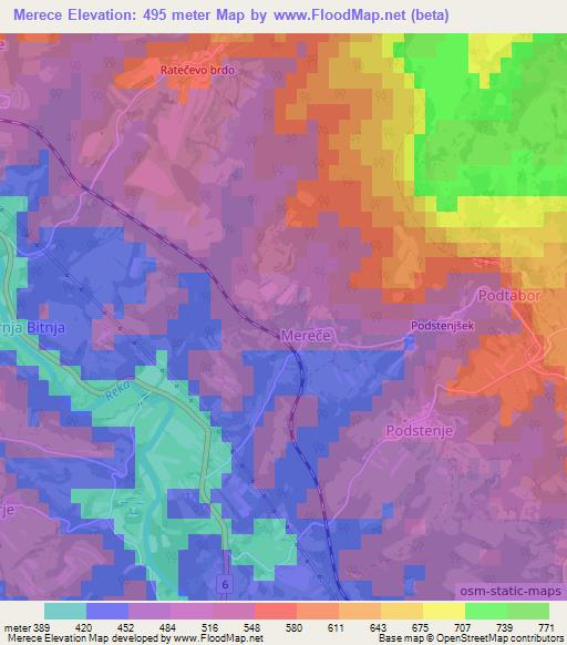 Merece,Slovenia Elevation Map