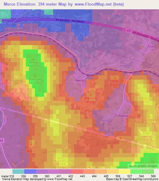 Merce,Slovenia Elevation Map