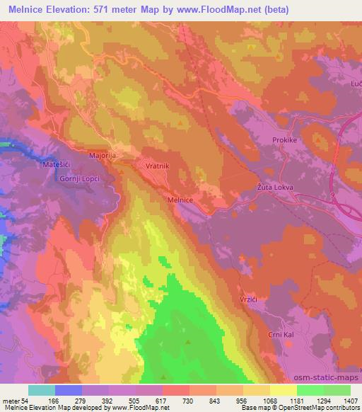 Melnice,Croatia Elevation Map