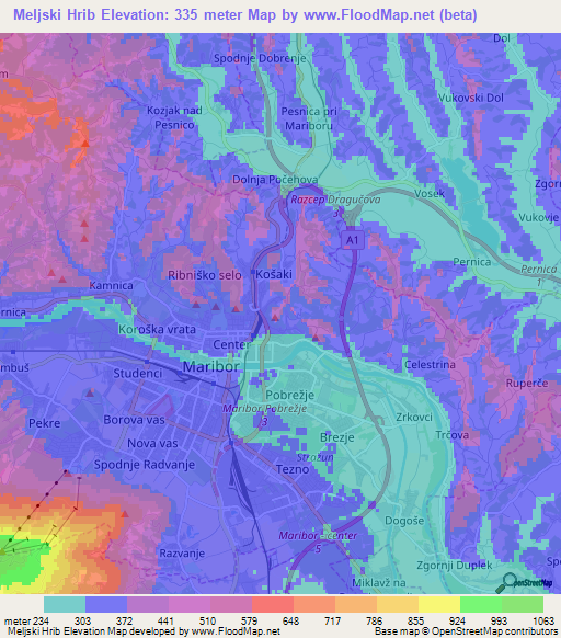 Meljski Hrib,Slovenia Elevation Map