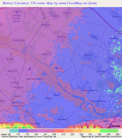 Melinci,Slovenia Elevation Map