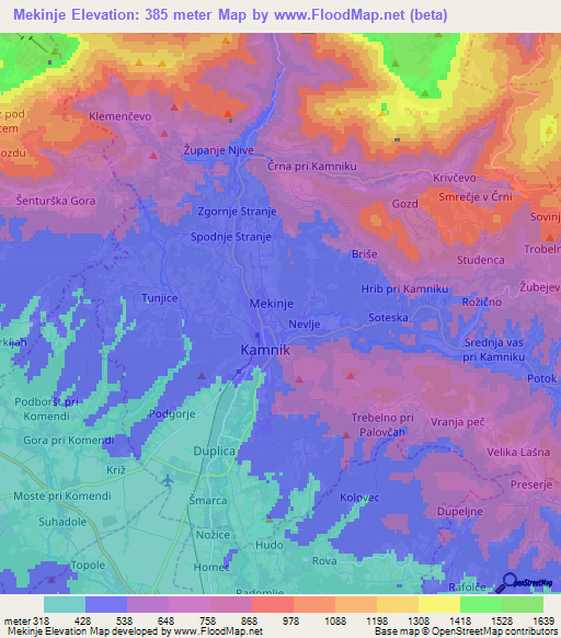 Mekinje,Slovenia Elevation Map