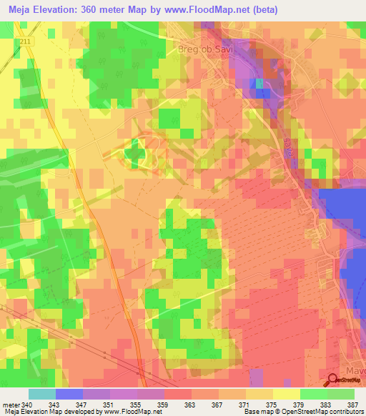 Meja,Slovenia Elevation Map