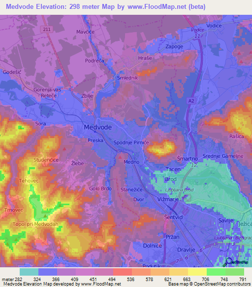 Medvode,Slovenia Elevation Map