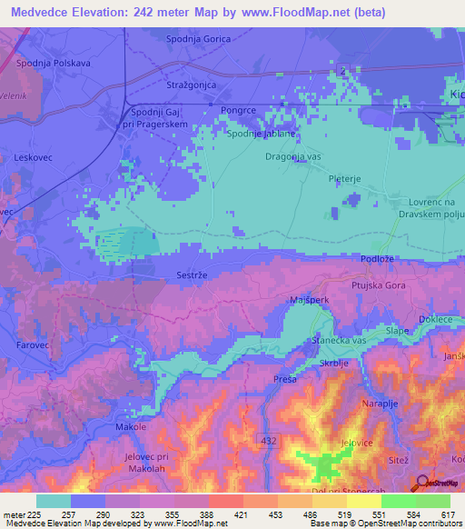 Medvedce,Slovenia Elevation Map