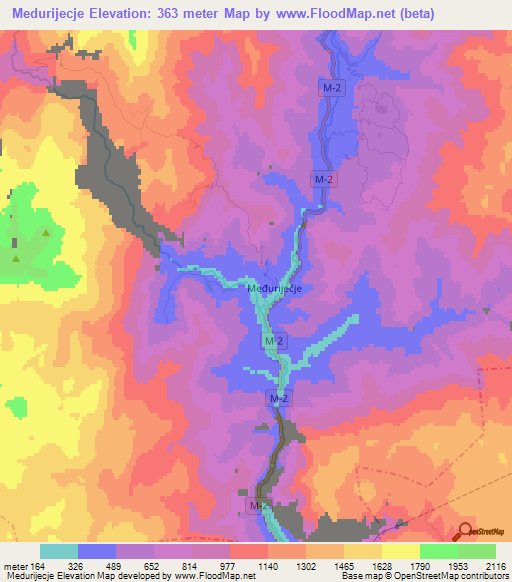 Medurijecje,Montenegro Elevation Map