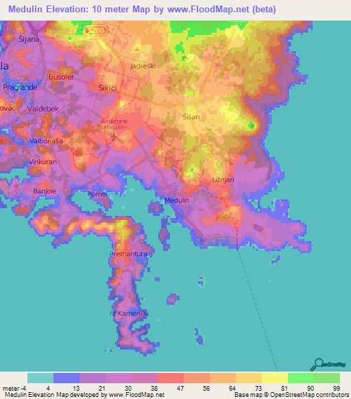 Medulin,Croatia Elevation Map