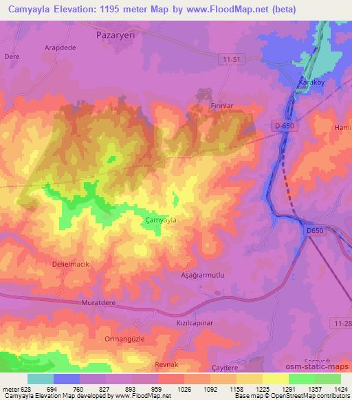 Camyayla,Turkey Elevation Map