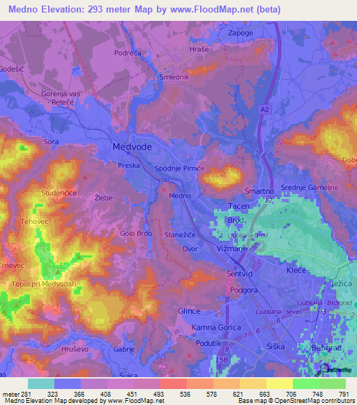 Medno,Slovenia Elevation Map