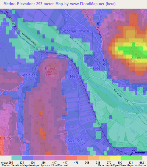 Medno,Slovenia Elevation Map