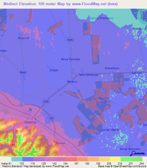 Medinci,Croatia Elevation Map