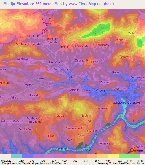 Medija,Slovenia Elevation Map