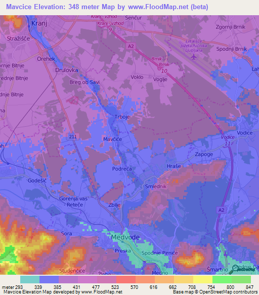 Mavcice,Slovenia Elevation Map