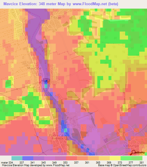 Mavcice,Slovenia Elevation Map