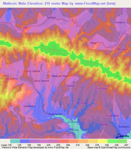 Matkovic Mala,Croatia Elevation Map