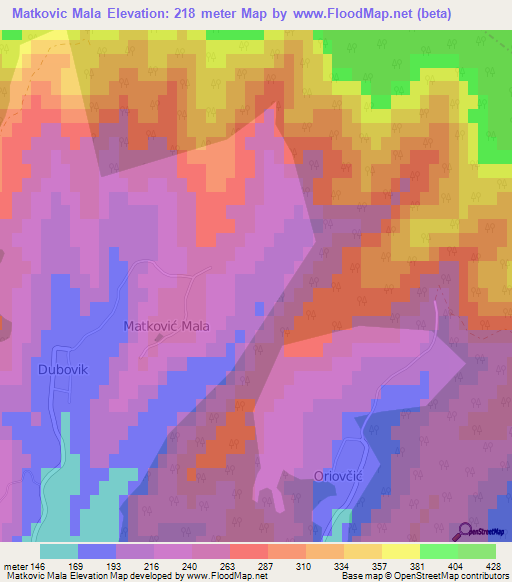 Matkovic Mala,Croatia Elevation Map