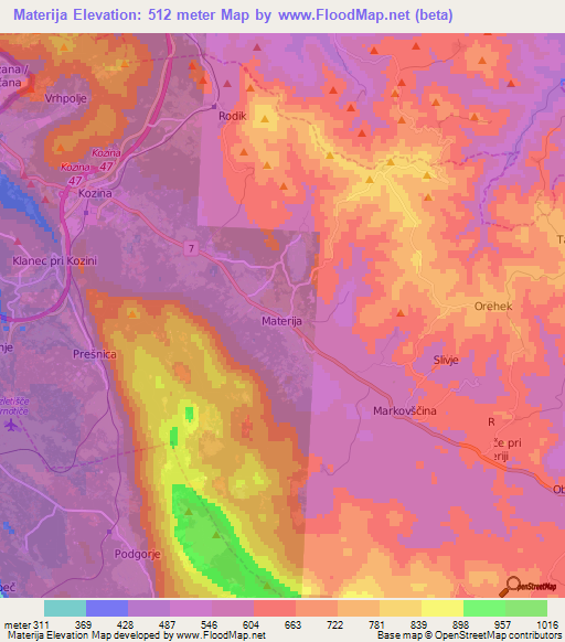 Materija,Slovenia Elevation Map