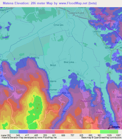 Matena,Slovenia Elevation Map