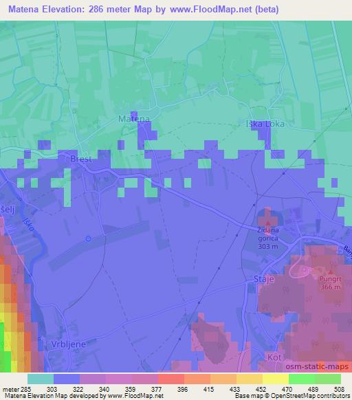 Matena,Slovenia Elevation Map