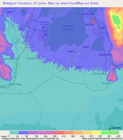 Mataguzi,Montenegro Elevation Map