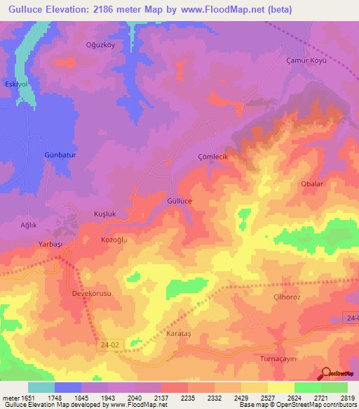 Gulluce,Turkey Elevation Map