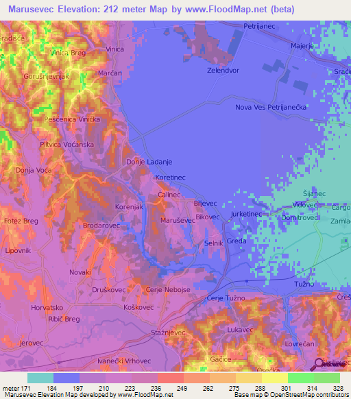 Marusevec,Croatia Elevation Map